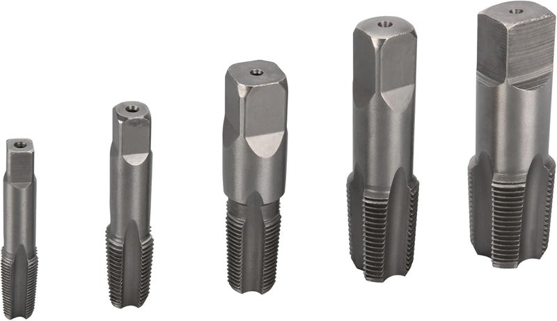 Performance Tool W86950 5 pc. Pipe Tap Set: 1/8 to 3/4-in NPT Sizes, Straight Flute to Remove Chips, Carbon Steel Construction, Comes with Blow-Molded Case, for Plumbing, Automotive and Household - Image 4